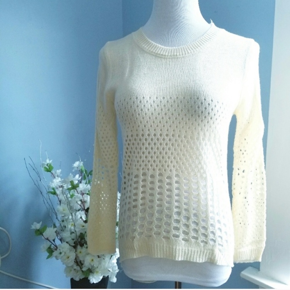 Cream Honeycomb Knit Pullover Sweater